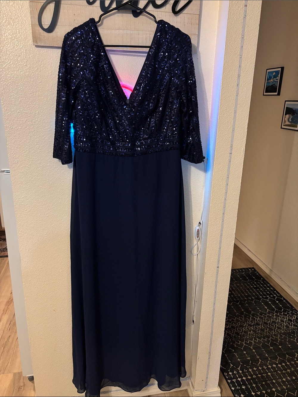 Elegant Navy Sequin V-Neck Evening Dress by Ever Pretty. New with tags.